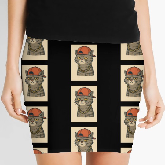 Urban Cat Gangster Illustration Women's Mini Skirts