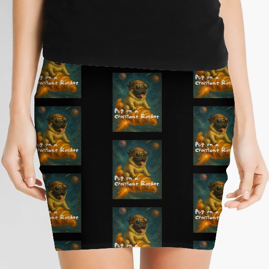 Pug on a Croissant Rocket Women's Mini Skirts