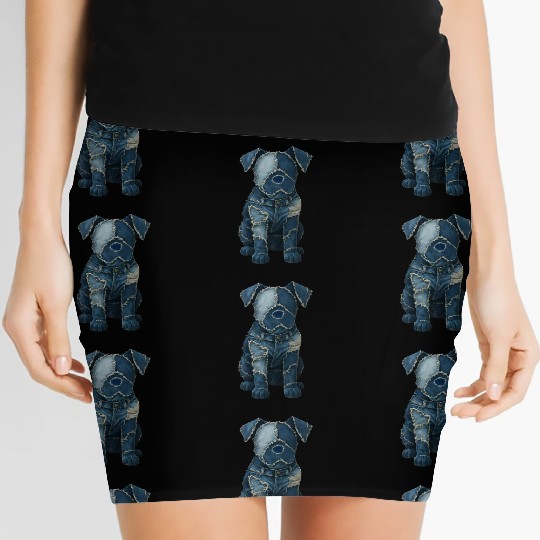 Cute Denim Patchwork Art Dog Women's Mini Skirts