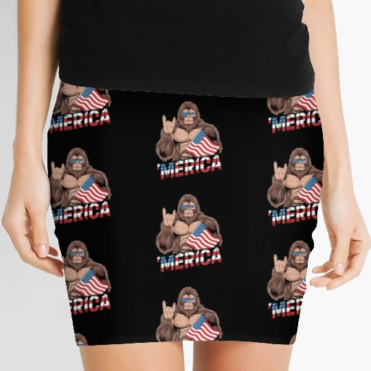 Patriotic Bigfoot with US Flag Women's Mini Skirts