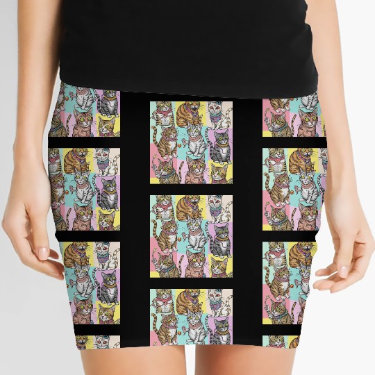 Psychedelic Cat Collage Women's Mini Skirts
