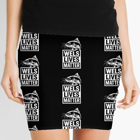 Funny Wels Lives Matter catfish design for anglers Women's Mini Skirts