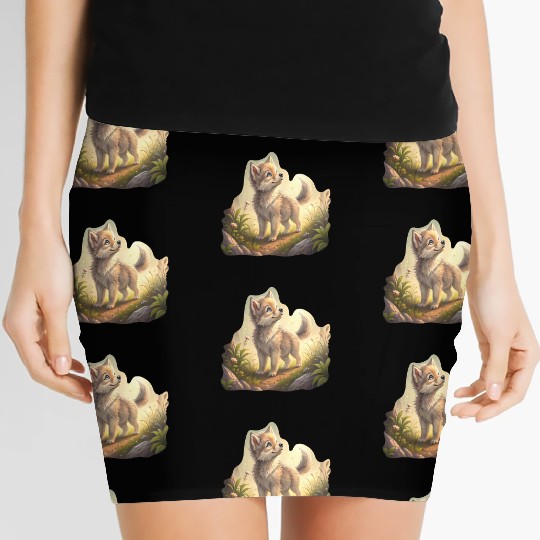Autumn Whispers Wolf Pup Women's Mini Skirts
