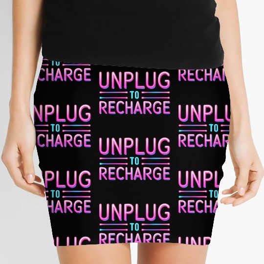 Unplug to Recharge – Neon Light Tech Detox Quote Women's Mini Skirts