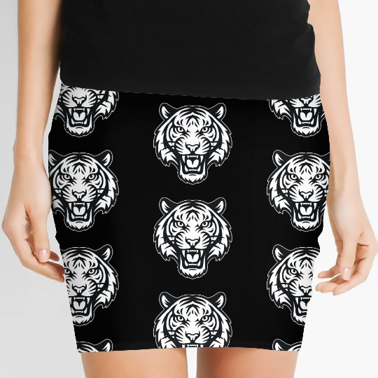 Black and White Tiger Face Women's Mini Skirts