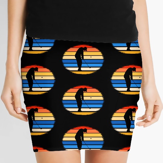 Retro Style Golf Player Silhouette Golf Lover Women's Mini Skirts