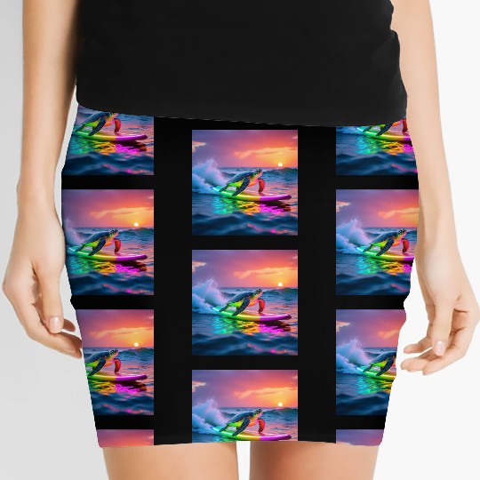 sea turtle design neon turtle Women's Mini Skirts