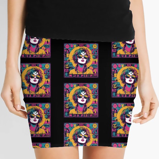 90s Retro Vibe – Neon Pop Girl with Headphones Women's Mini Skirts