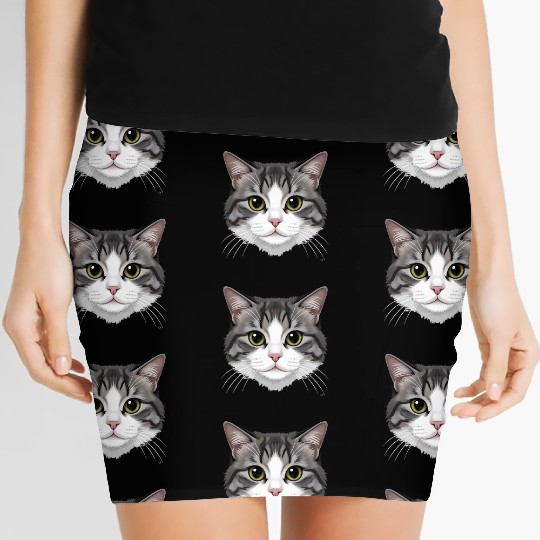 Realistic Cat Face – Feline Charm in Every Detail Women's Mini Skirts