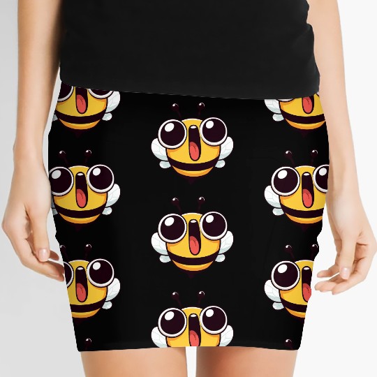 Euphoric bee meme cartoon face joy insect Women's Mini Skirts