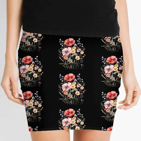 Watercolor Wildflower Bouquet Women's Mini Skirts