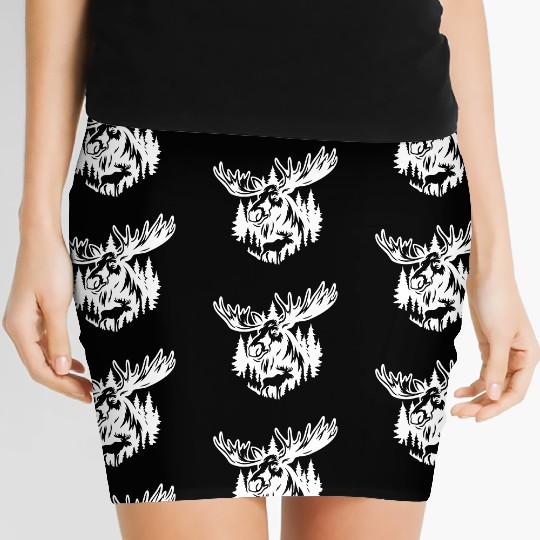 Majestic Moose in Forest Silhouette Women's Mini Skirts