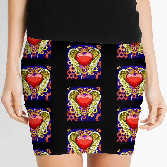 Mechanical Heart with Angel Wings Women's Mini Skirts