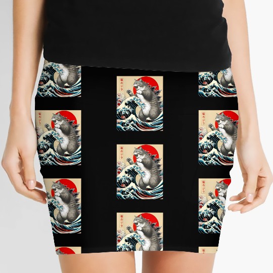 Catzilla Cat Japanese Art Funny Cat Women's Mini Skirts