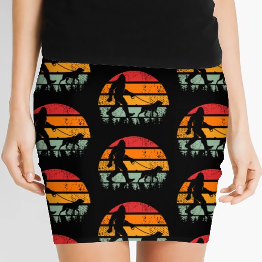 Bigfoot Running Dog Sunset Retro Women's Mini Skirts