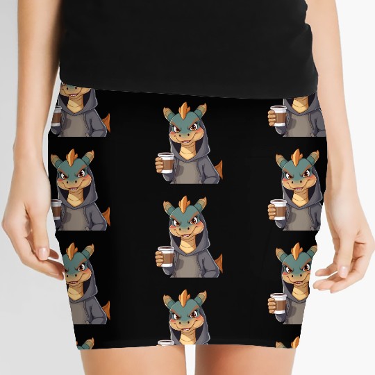 Dragon Character in Cozy Women's Mini Skirts with Coffee