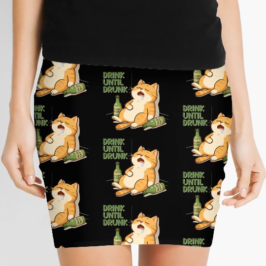 Humorous Cat Drinking Alcohol Meme Design Women's Mini Skirts