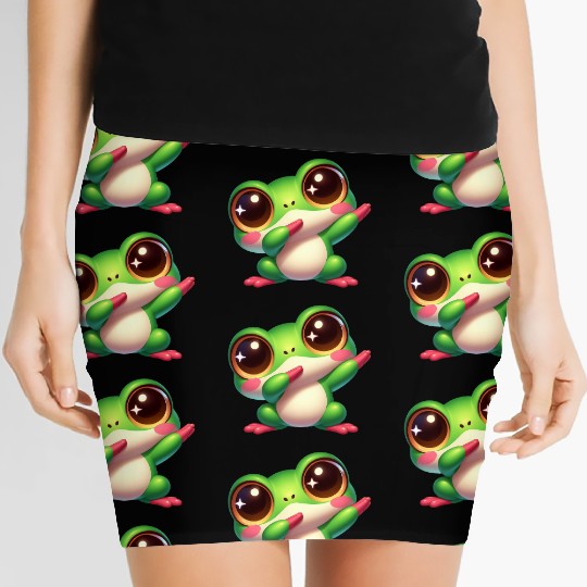 Cute frog dab dance gamer chibi cartoon kawaii Women's Mini Skirts