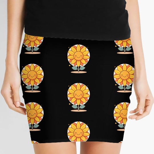 Smiling Kawaii Sunflower Women's Mini Skirts
