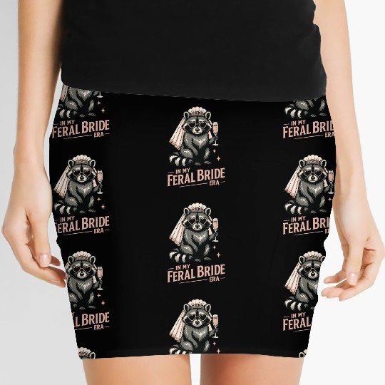 Feral Bride Era Funny Raccoon Bride with Champagne Women's Mini Skirts