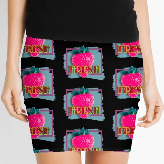 Vibrant Strawberry with Fresh Neon Sign Women's Mini Skirts