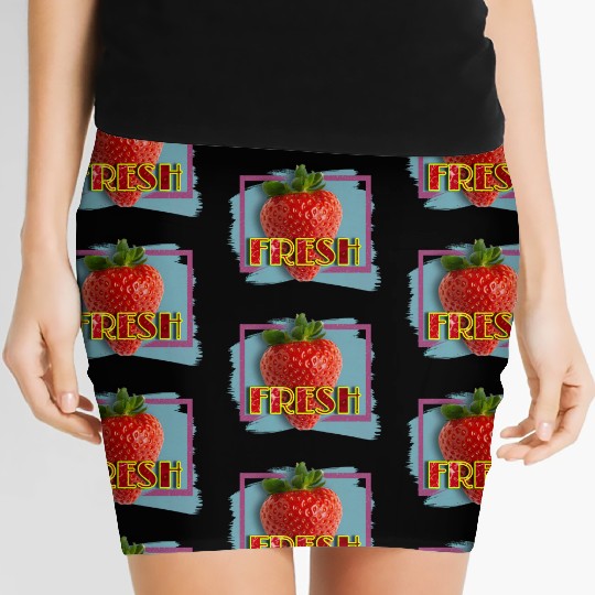 Vivid Strawberry with Fresh Text Women's Mini Skirts
