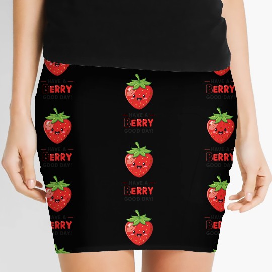 Cute Kawaii Strawberry Happy Face Design Women's Mini Skirts