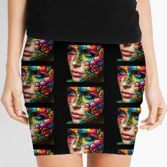 Vibrant Floral Face Art Women's Mini Skirts