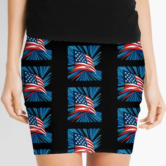 Patriotic American Flag Burst Design Women's Mini Skirts