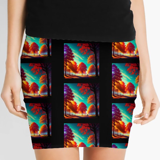 Vivid Autumn Tree Landscape Women's Mini Skirts
