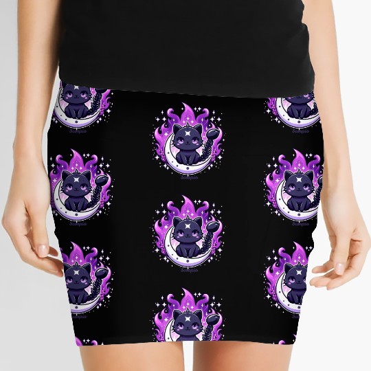 Enchanted Night Sky Scorpio Cat Design Women's Mini Skirts