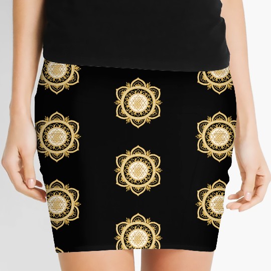 Golden Sacred Geometry Lotus Design Women's Mini Skirts
