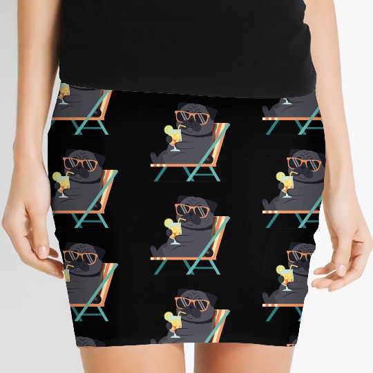 Chill Pug with Sunglasses and Lemonade Women's Mini Skirts