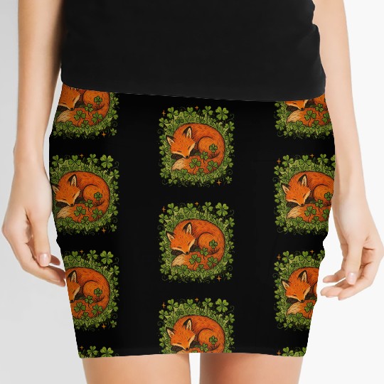 Fox Sleeping in Clover Peaceful Nature Art Women's Mini Skirts