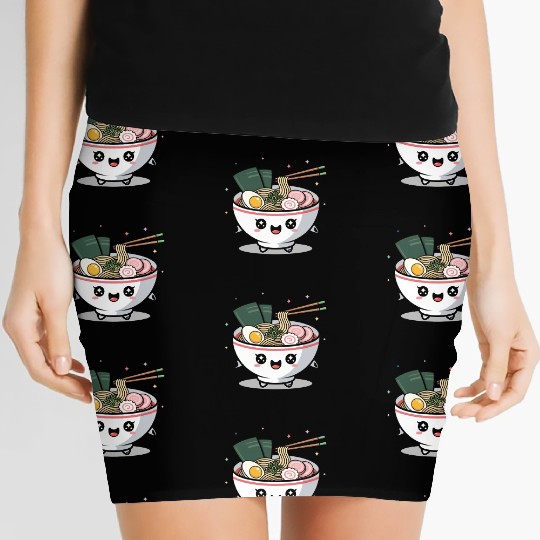 Cute Kawaii Ramen Bowl and Happy Sushi Friends Women's Mini Skirts