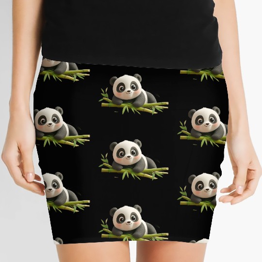 Charming Panda Cub with Bamboo Women's Mini Skirts