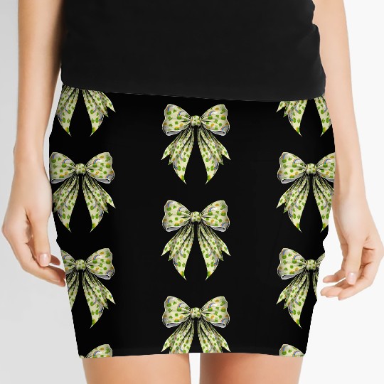 Coquette Bow St Patricks Day Shamrock Pattern Women's Mini Skirts