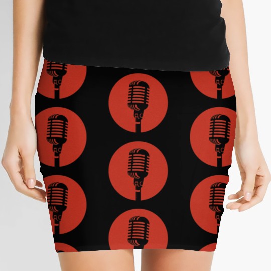 Retro Microphone in Red Circle – Vintage Music  Women's Mini Skirts