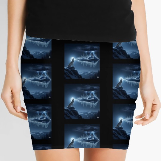 Mystic Mountain Wolf Sound Wave Women's Mini Skirts