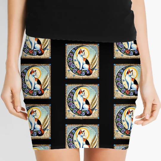 Celestial Calico Cat Art Design Women's Mini Skirts