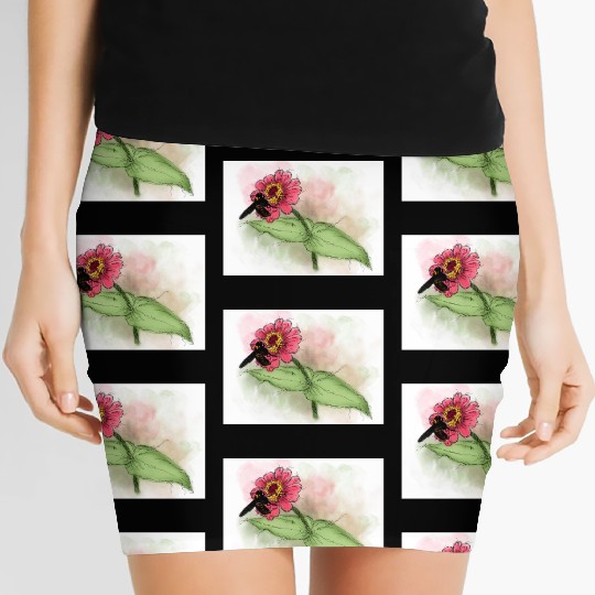 Wildflower and Bumblebee Illustration Women's Mini Skirts