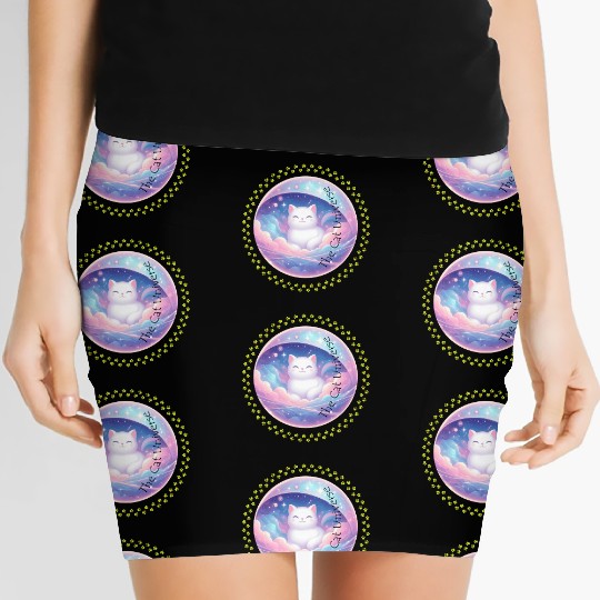 The Cat Universe – Kawaii Cosmic Cat in Dreamy Spa Women's Mini Skirts