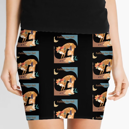 Autumn Deer Falling for Fall Women's Mini Skirts