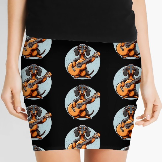 Dachshund Guitar Player Cartoon Women's Mini Skirts