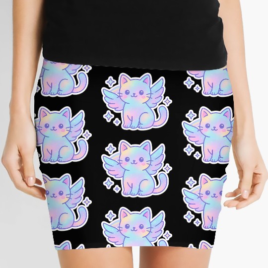 Celestial Winged Cat Illustration Women's Mini Skirts