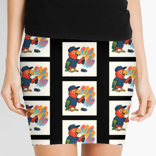 Colorful Graffiti Parrot Illustration Women's Mini Skirts