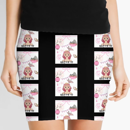 Cherry Blossom Girl with Japanese Elements Women's Mini Skirts