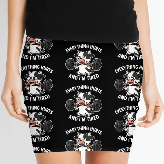 Angry Cow Lifting Weights Humor Women's Mini Skirts