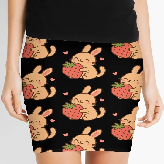 Cute Bunny Embracing Strawberry Design Women's Mini Skirts