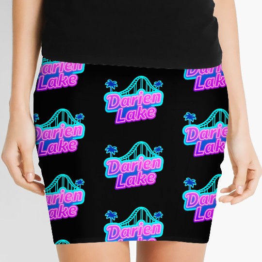 Neon Daren Lake Sign with Roller Coaster and Palms Women's Mini Skirts